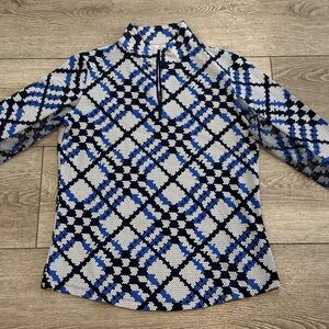 IBKUL Sonika Blue Navy Long Sleeve Mock Golf Shirt Ladies Medium Sun Shirt NWT